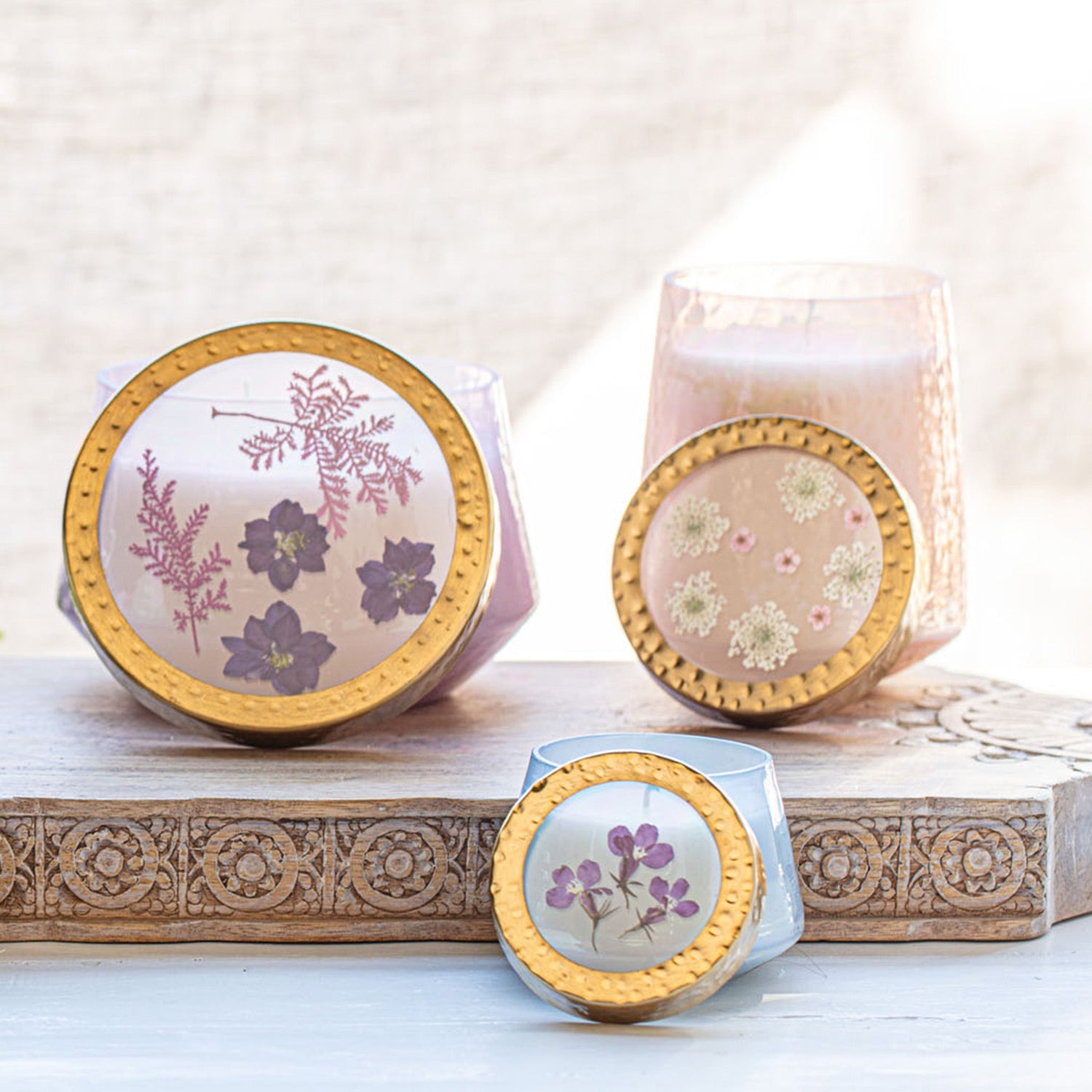 Rose + Oud Tall Watercolor Pressed Floral Candle