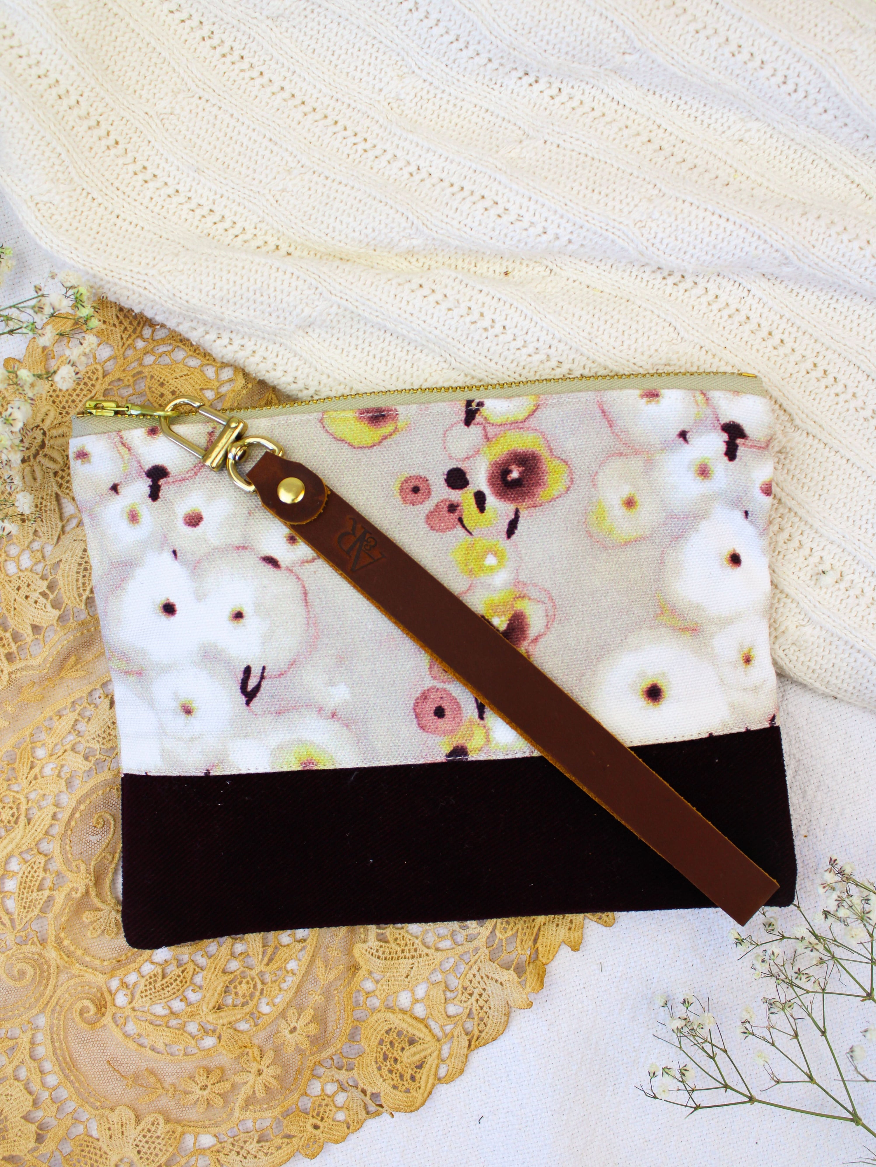 Ash &amp; Rose Watercolor Pansies Wristlet Purse
