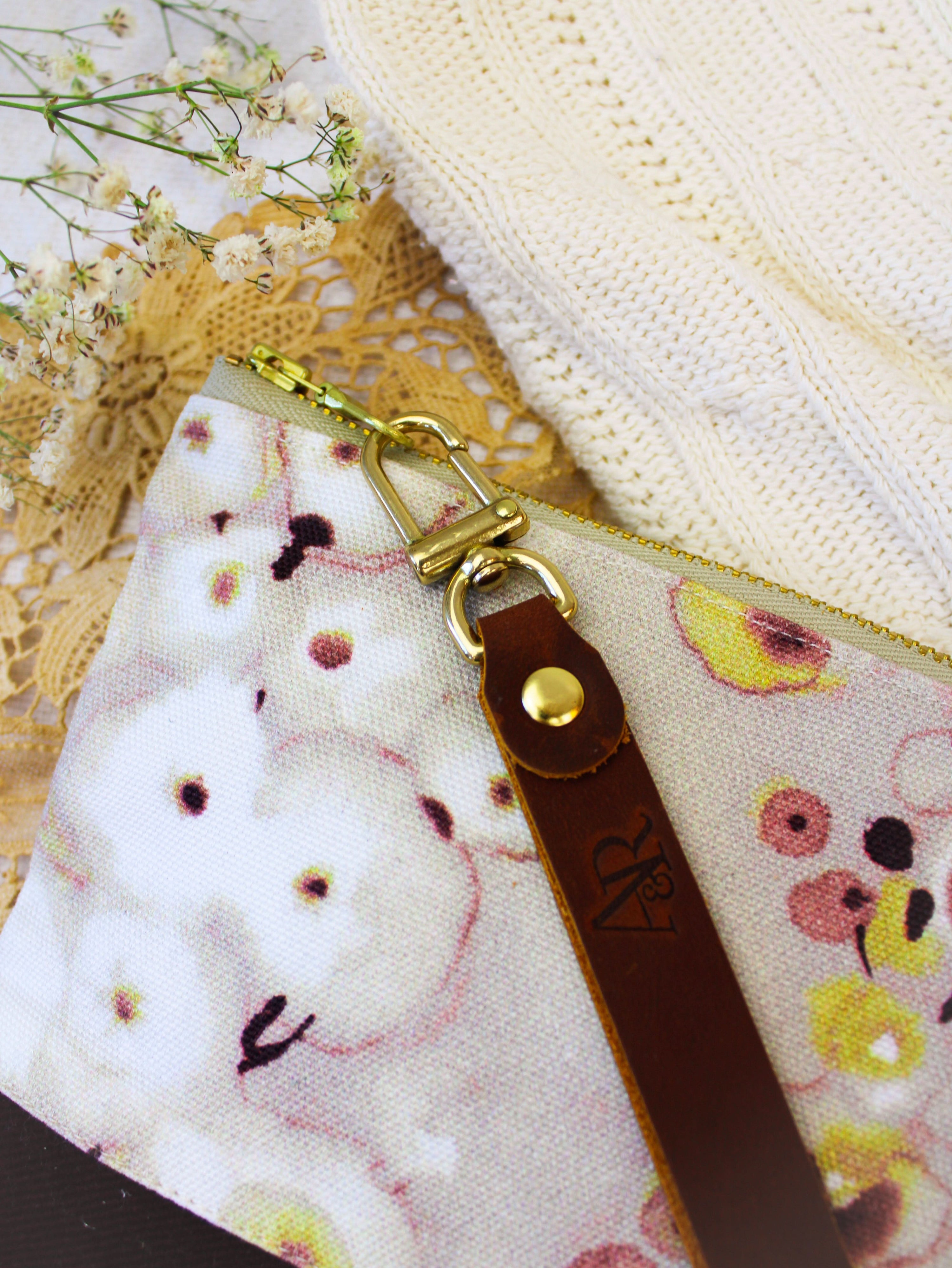 Ash &amp; Rose Watercolor Pansies Wristlet Purse