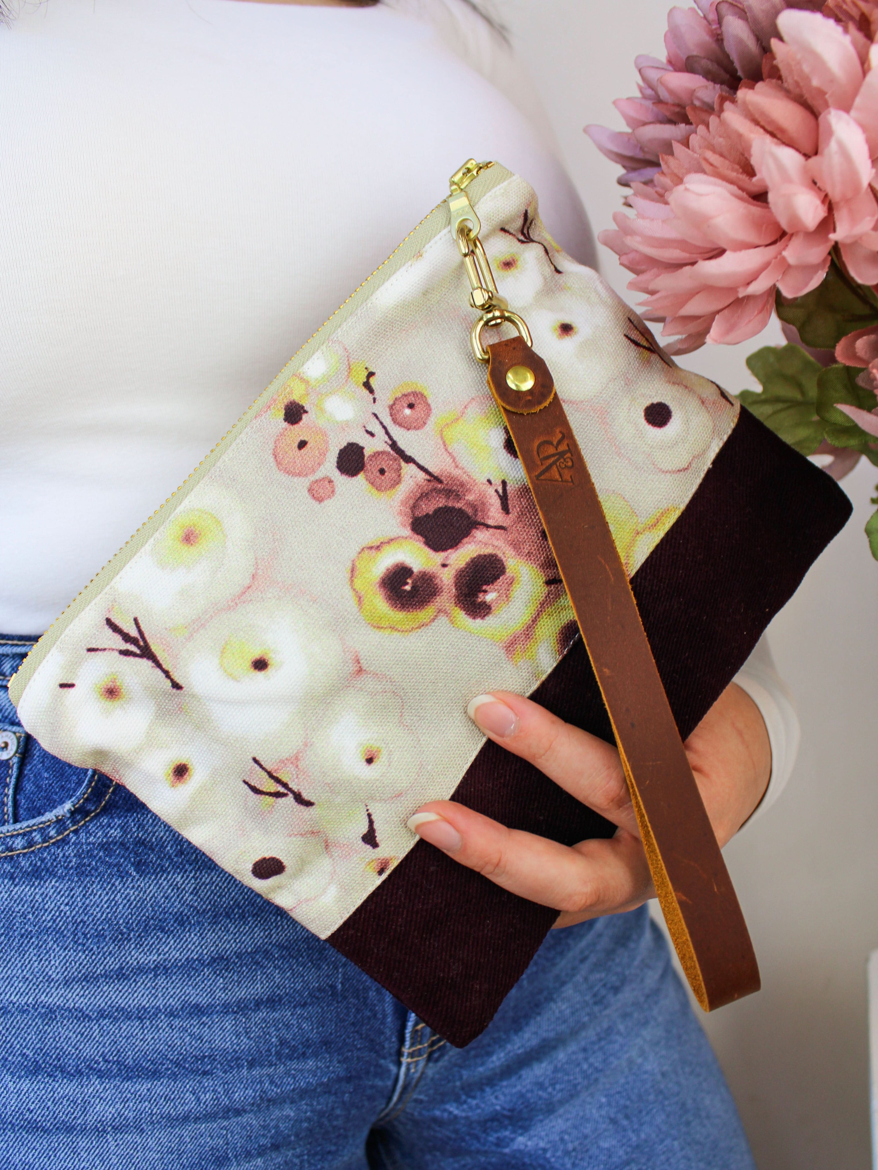 Ash &amp; Rose Watercolor Pansies Wristlet Purse