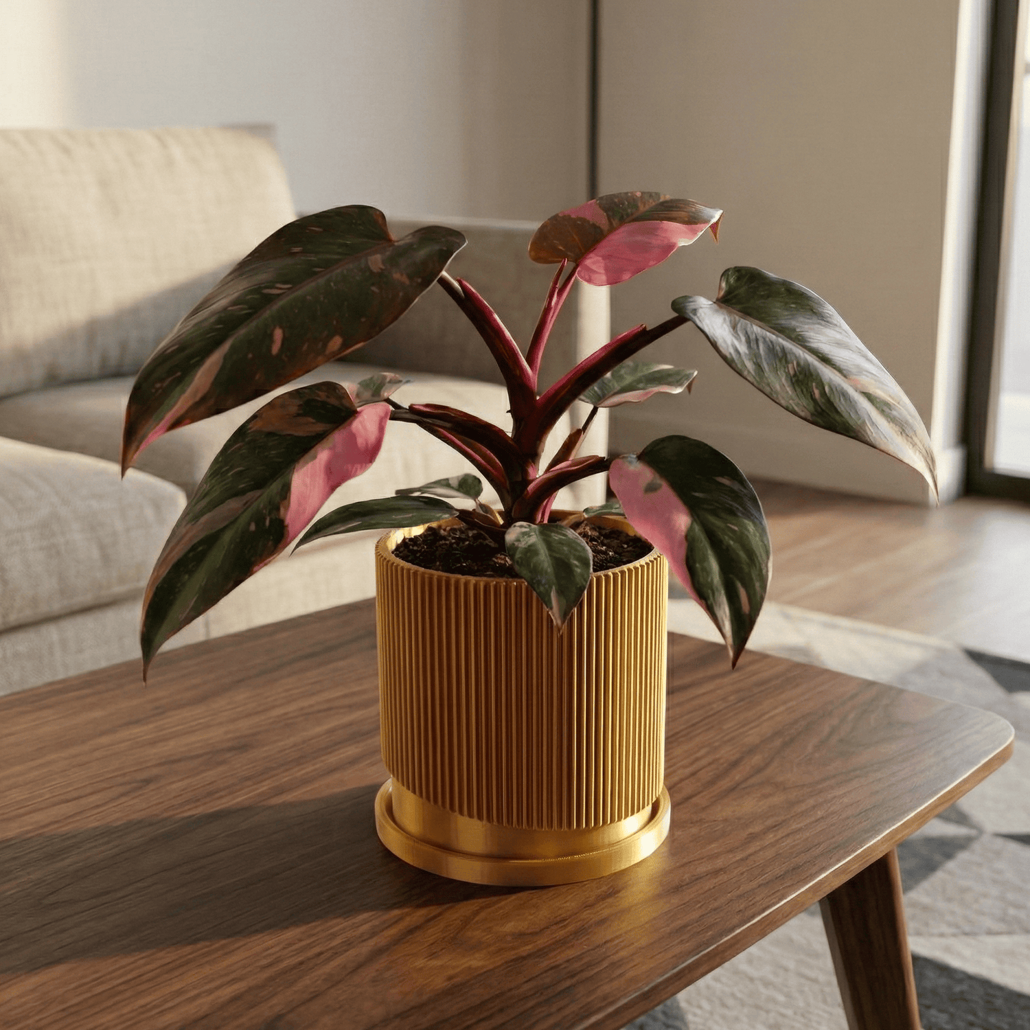 Mid-Century Ribbed Planter with Drainage and Saucer in Multiple Colors, 3D Printed Planter with Unique Modern Design, Lightweight, Wave