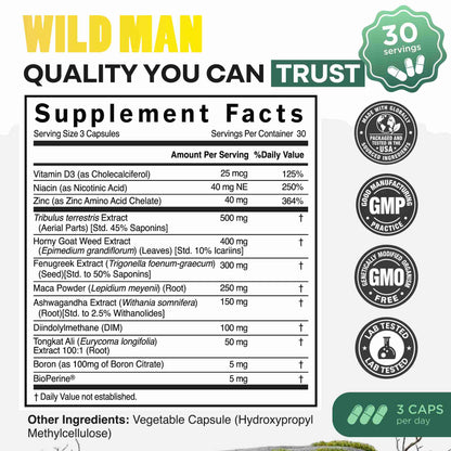 Wild Foods Supplements Wild Man Herbal Stack – Male Hormone Balance &amp; Performance