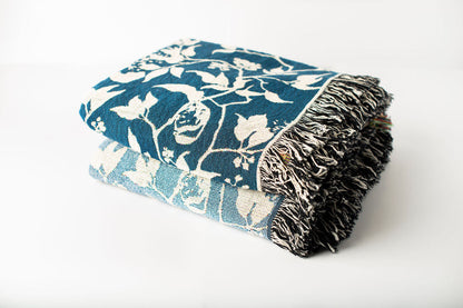Wren Chambray Blue Bird Cotton Throw Blanket