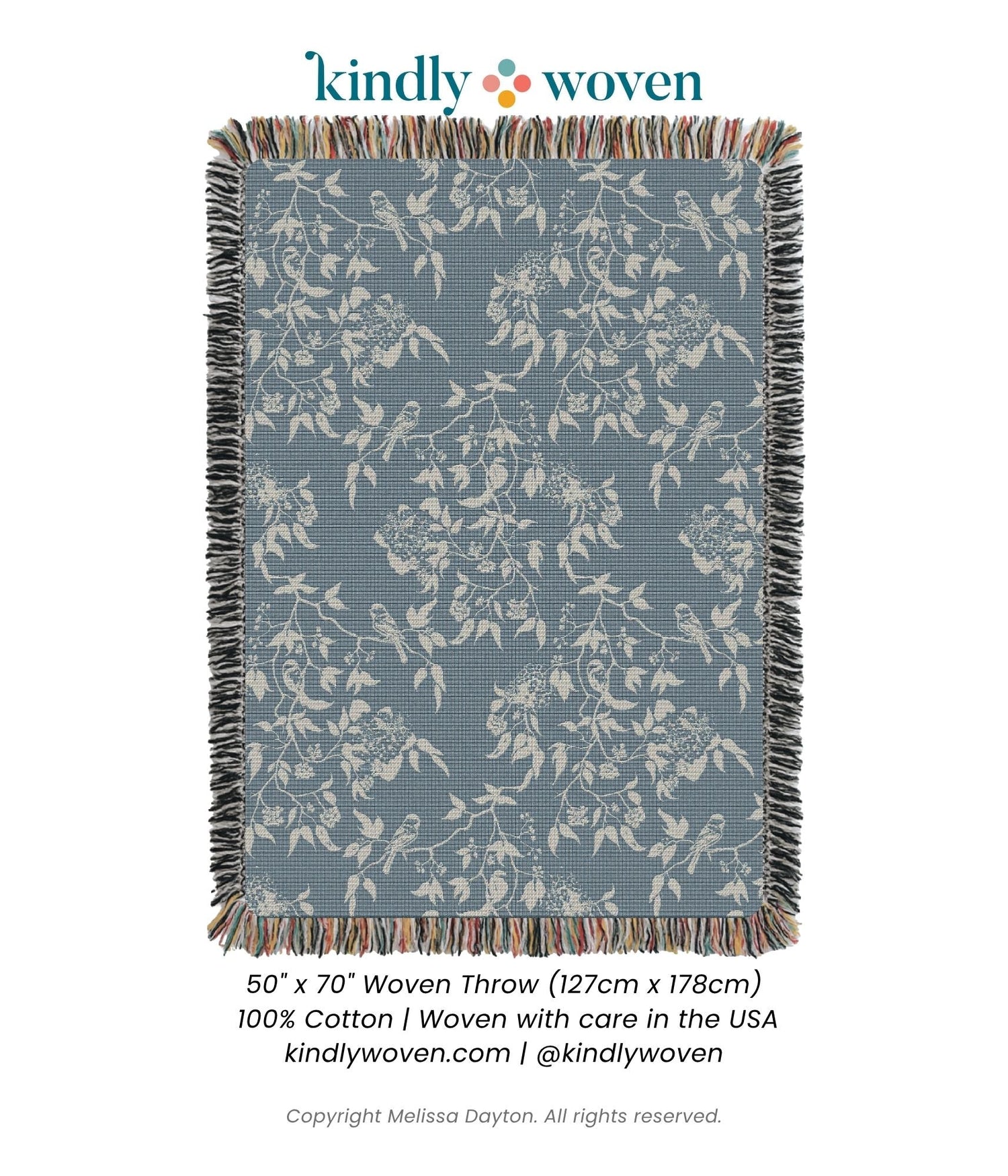 Wren Chambray Blue Bird Cotton Throw Blanket