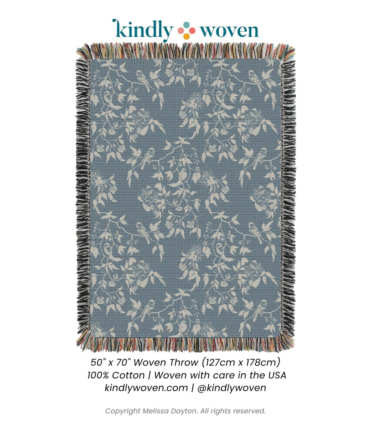 Wren Chambray Blue Bird Cotton Throw Blanket