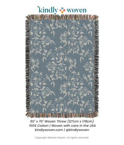 Wren Chambray Blue Bird Cotton Throw Blanket
