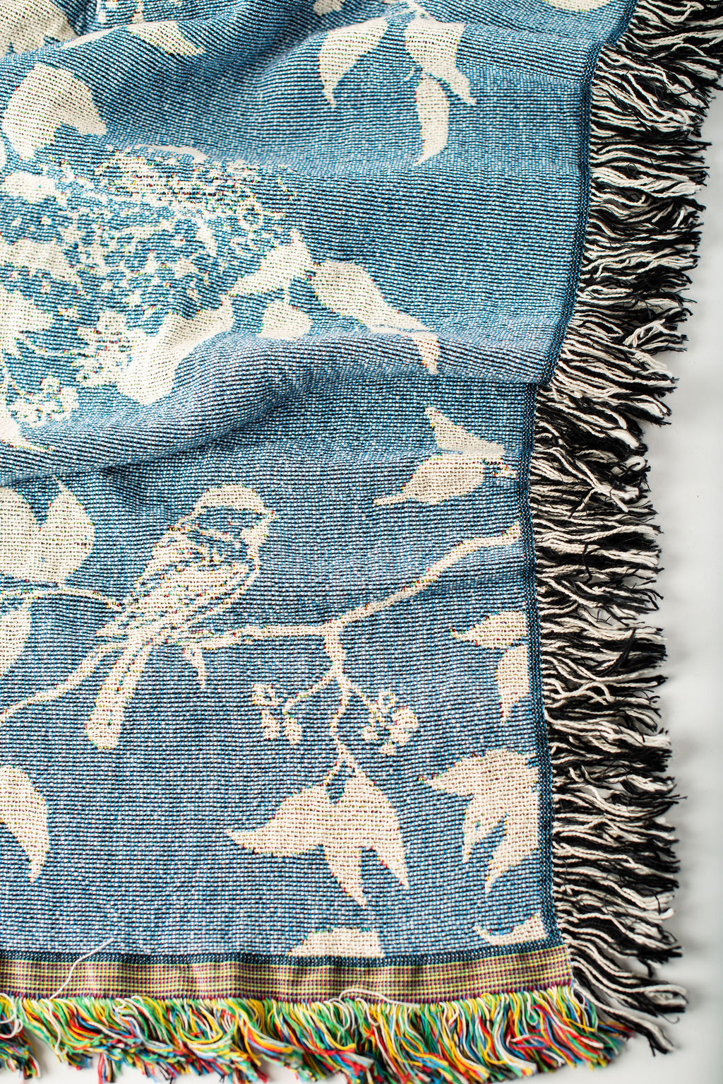 Wren Chambray Blue Bird Cotton Throw Blanket