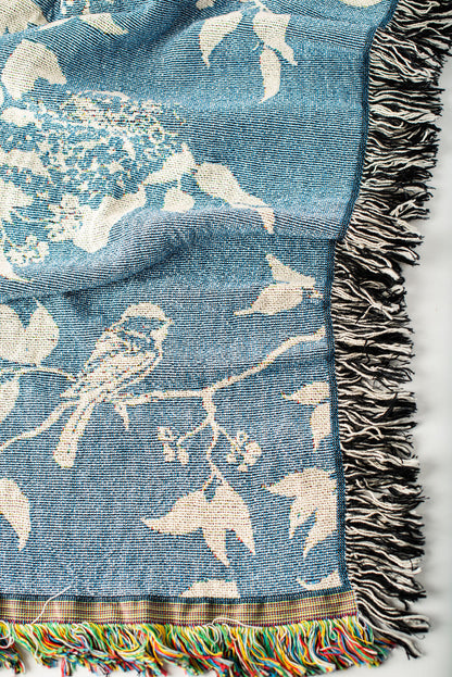 Wren Chambray Blue Bird Cotton Throw Blanket