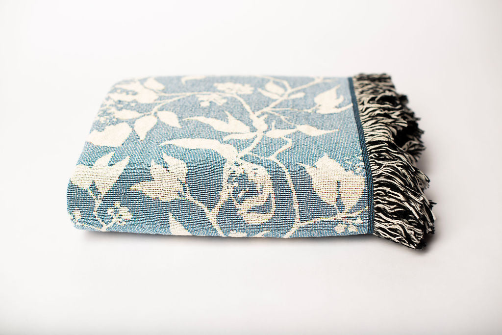 Wren Chambray Blue Bird Cotton Throw Blanket