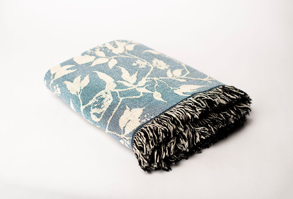 Wren Chambray Blue Bird Cotton Throw Blanket