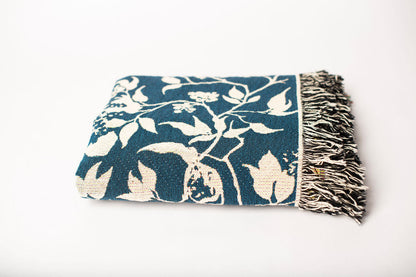 Wren Tidesong Teal Bird &amp; Botanical Cotton Throw Blanket