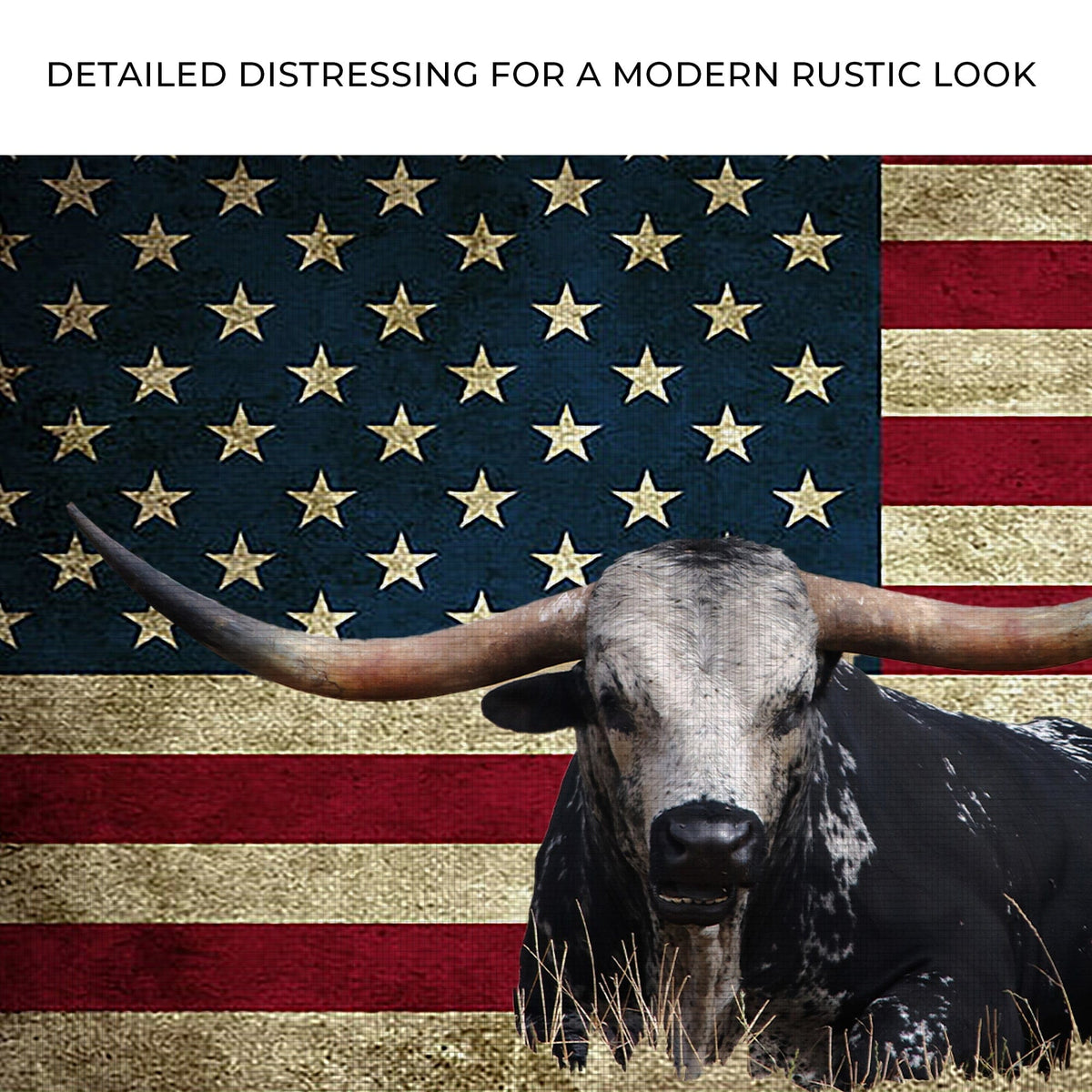 Tailored Canvases Canvas Longhorn Cattle American Flag Canvas Wall Art