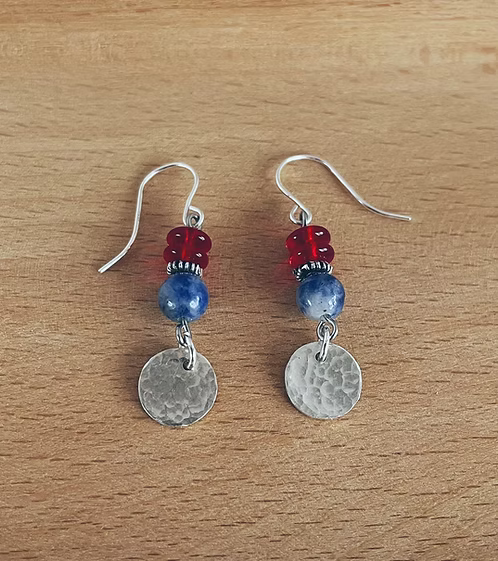 Red white blue silver disc earrings