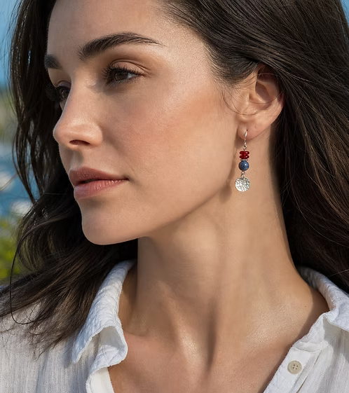 Red white blue silver disc earrings