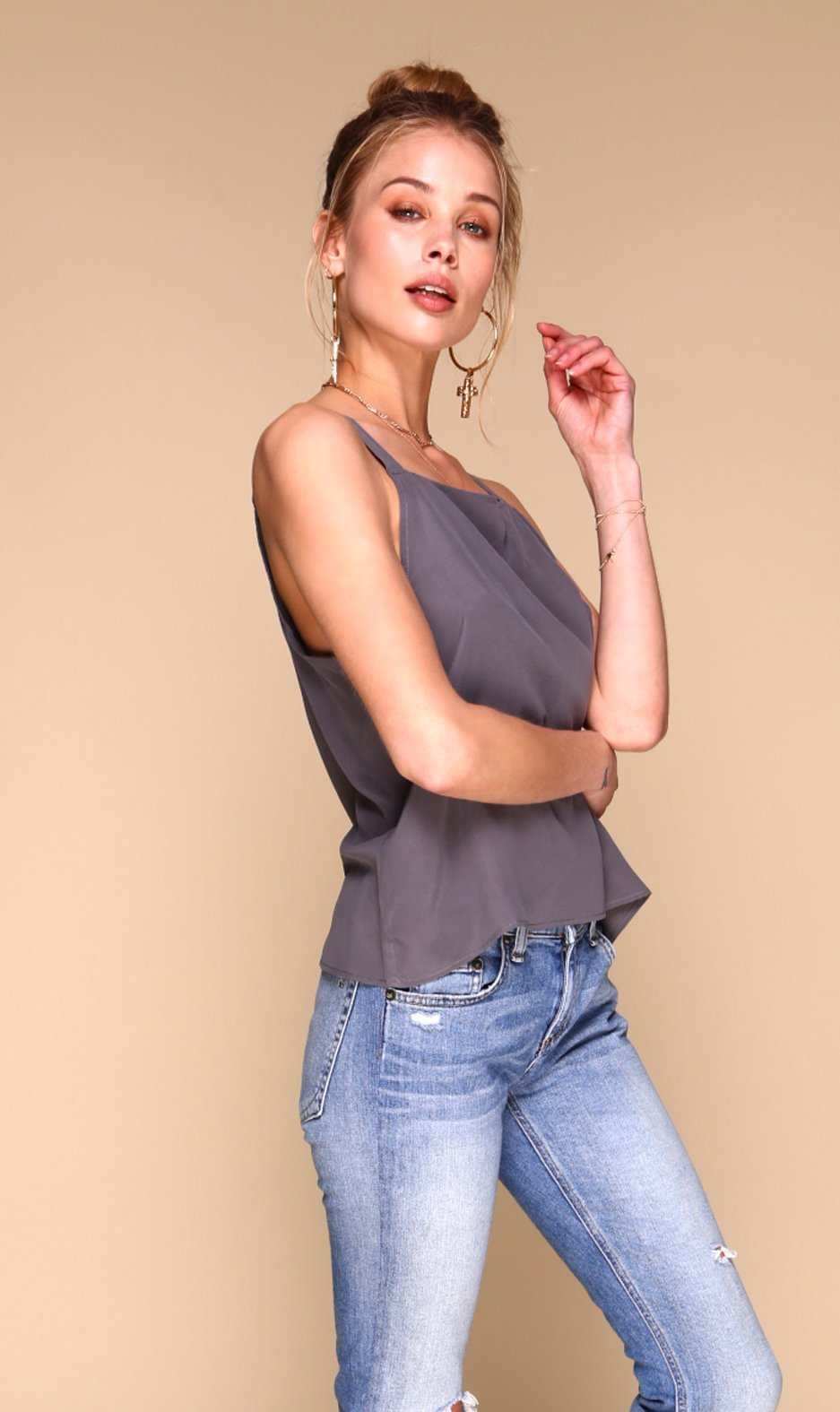 Ada Gunmetal Grey Silk Tank