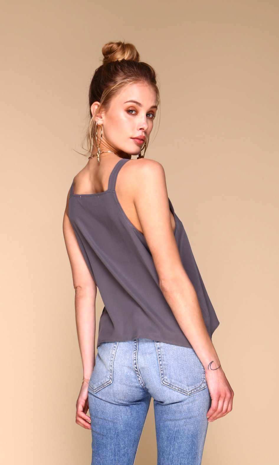 Ada Gunmetal Grey Silk Tank