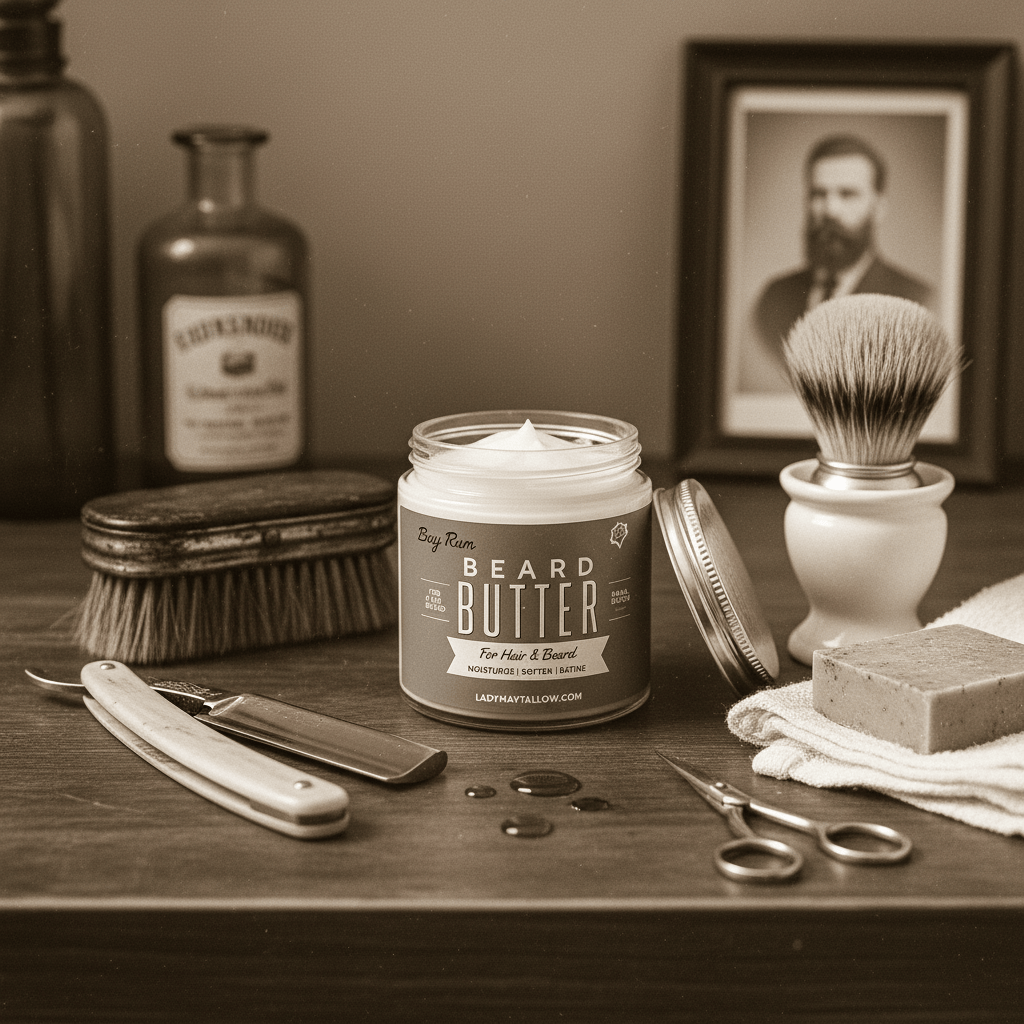 Lady May Tallow Body Cream/Lotion Bay Rum Beard &amp; Body Butter for Men | Natural Tallow Moisturizer