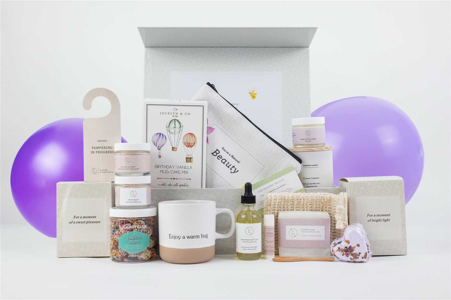 Lizush Gift set for new mom Birthday Gift Basket, Pampering Birthday Gift Box