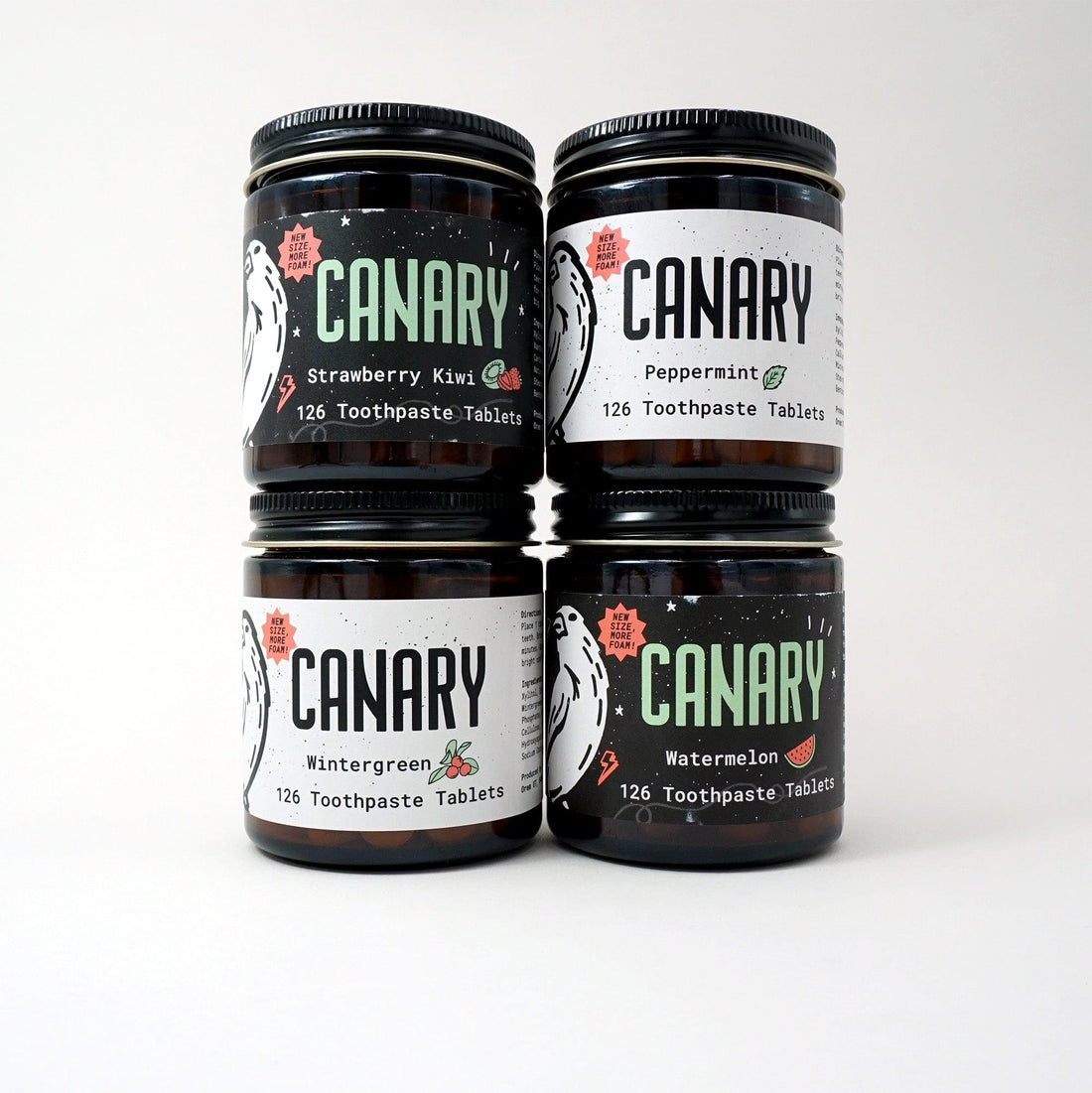 Canary Toothpaste Tablets 4 Pack of 2-month Jars 4 Pack Sampler of Canary Toothpaste Tablets