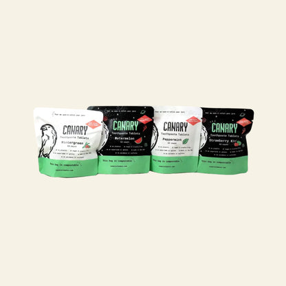 Canary Toothpaste Tablets 4 Pack of 1-month Sample Pouches 4 Pack Sampler of Canary Toothpaste Tablets