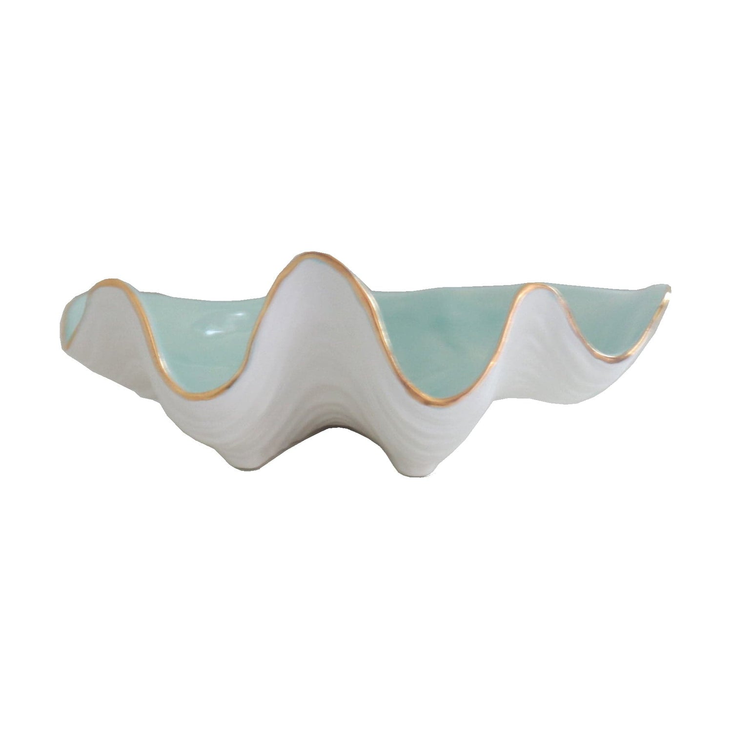 Ruby Clay Company Accessory Set of 2 / Aqua Clam Shell Bowl with 22K Gold Accent