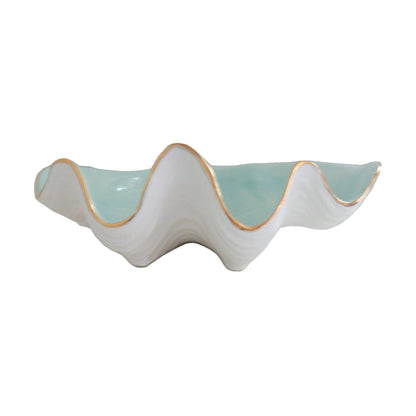 Ruby Clay Company Accessory Set of 2 / Aqua Clam Shell Bowl with 22K Gold Accent