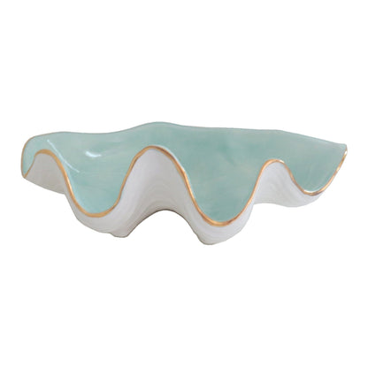 Ruby Clay Company Accessory Large / Aqua Clam Shell Bowl with 22K Gold Accent