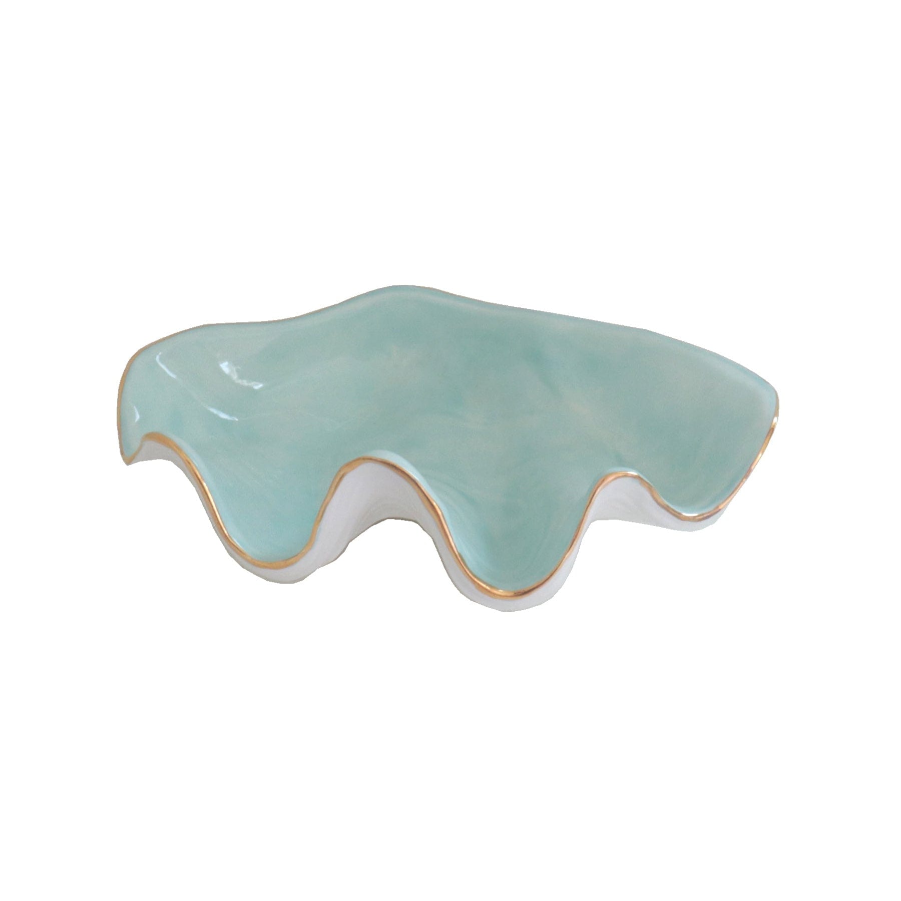 Ruby Clay Company Accessory Small / Aqua Clam Shell Bowl with 22K Gold Accent