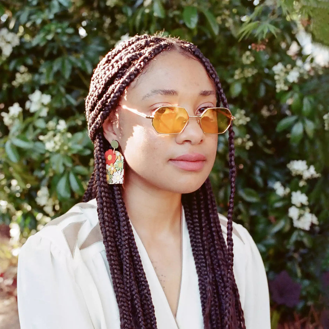 70s Burnt Orange Floral Arch Earrings - My American Goods