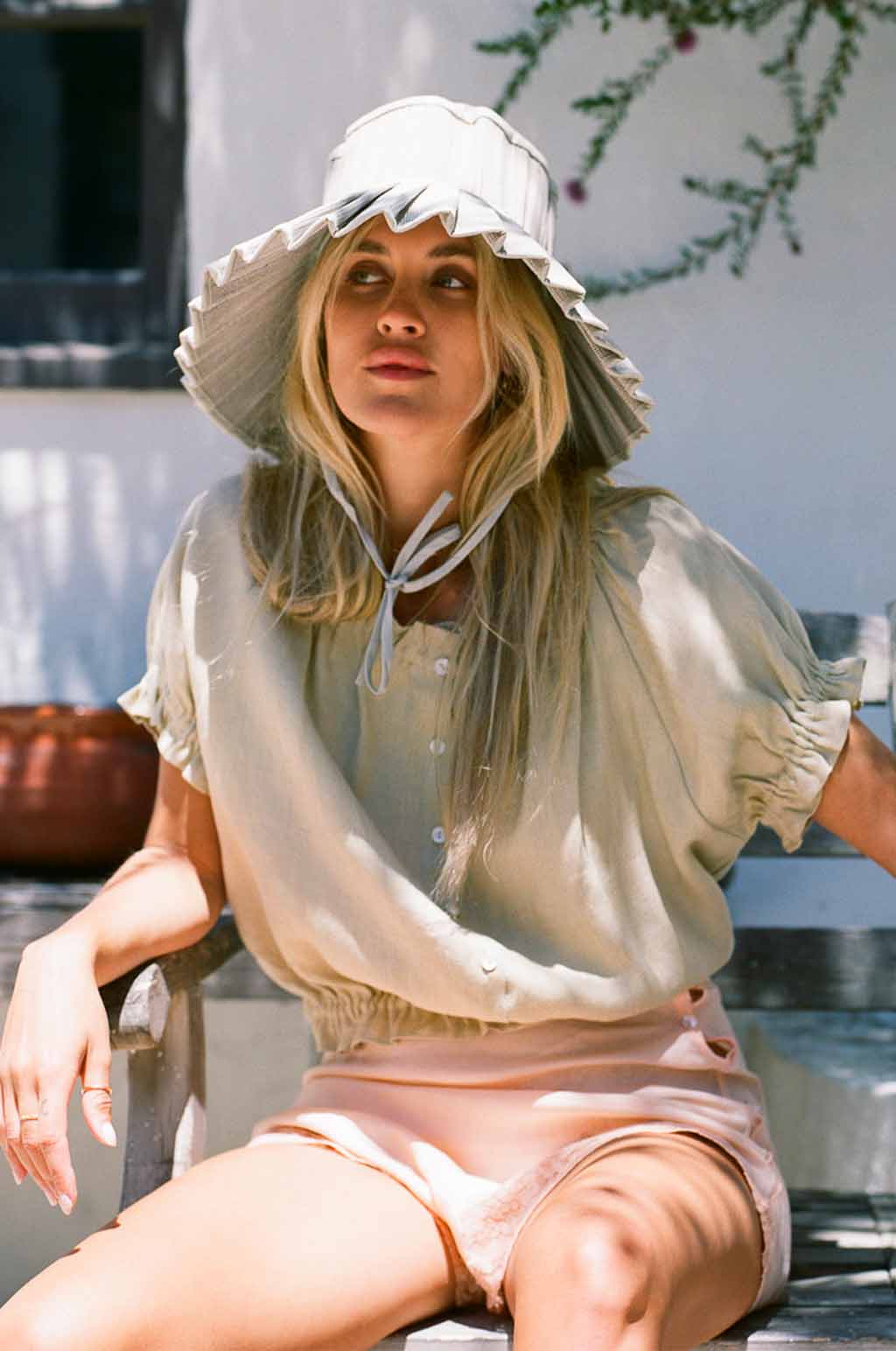 Arizona Sage Linen Ruffle Blouse
