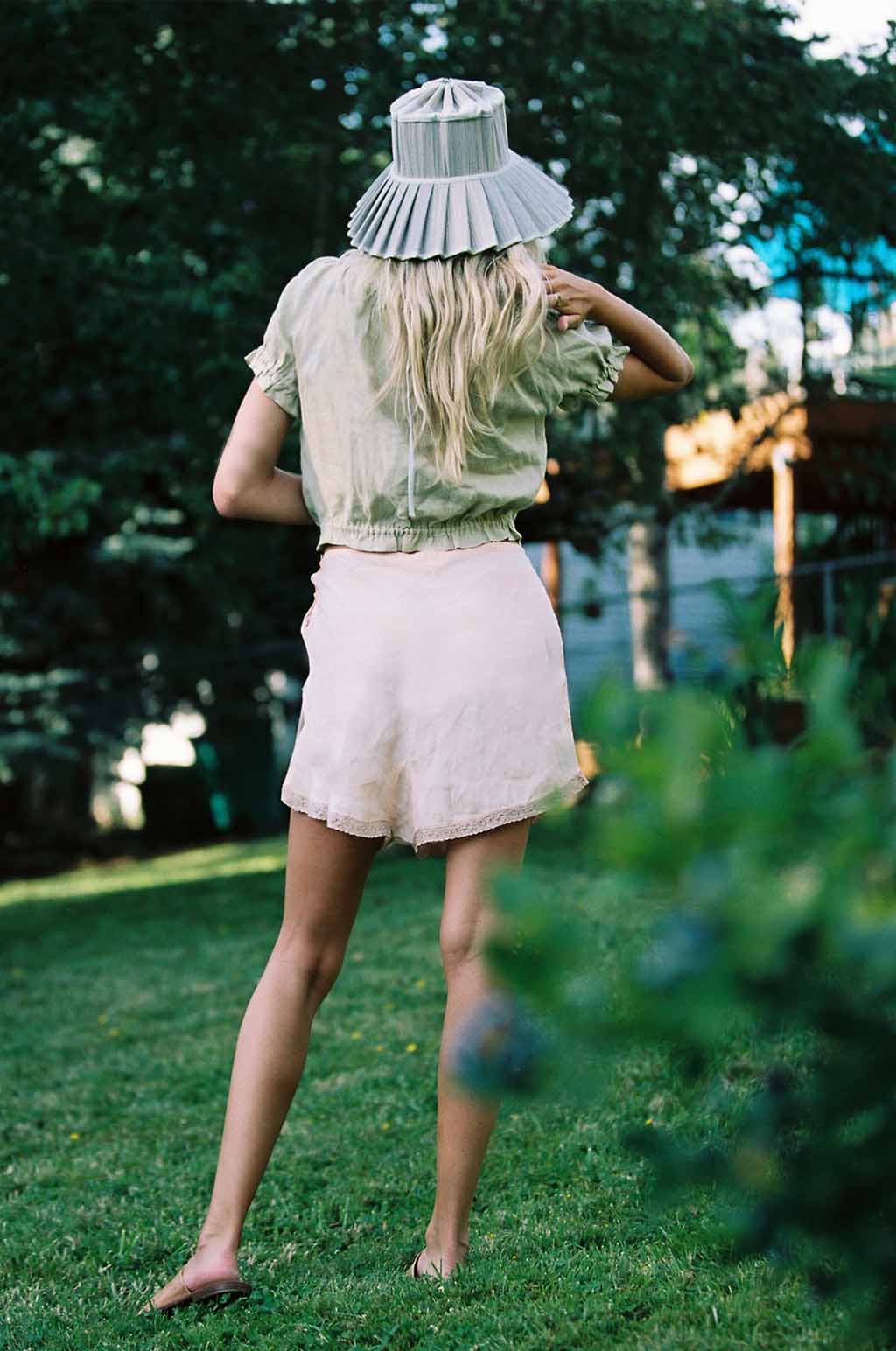 Arizona Sage Linen Ruffle Blouse