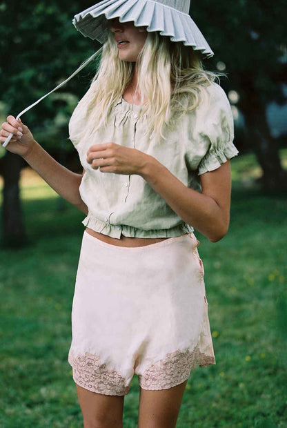 Arizona Sage Linen Ruffle Blouse