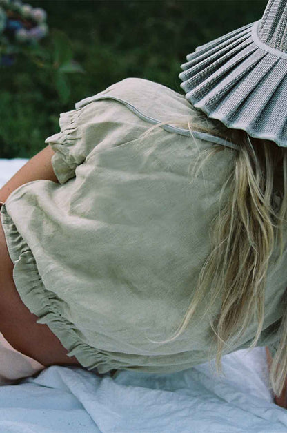 Arizona Sage Linen Ruffle Blouse