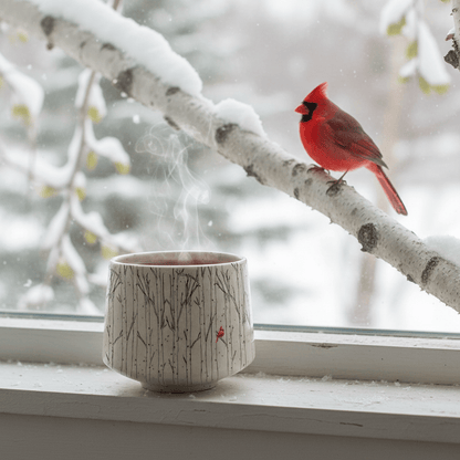 Ceramic pot with tree pattern on a white background