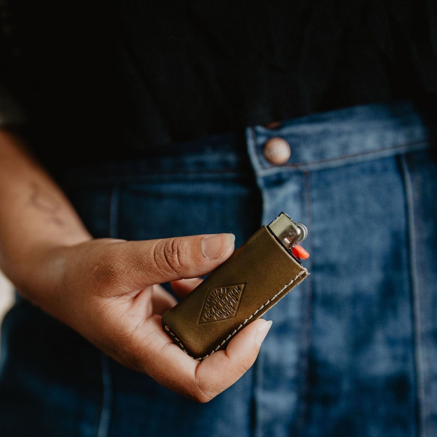 The Local Branch Leather Olive Leather Lighters