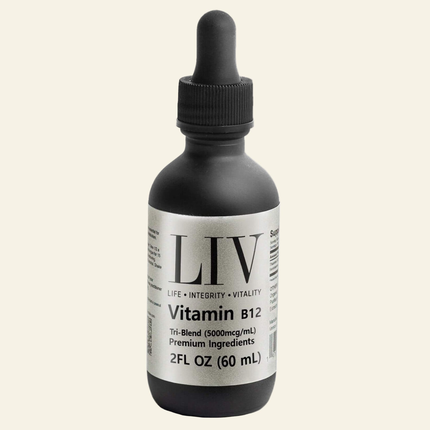 Black bottle with dropper labeled &