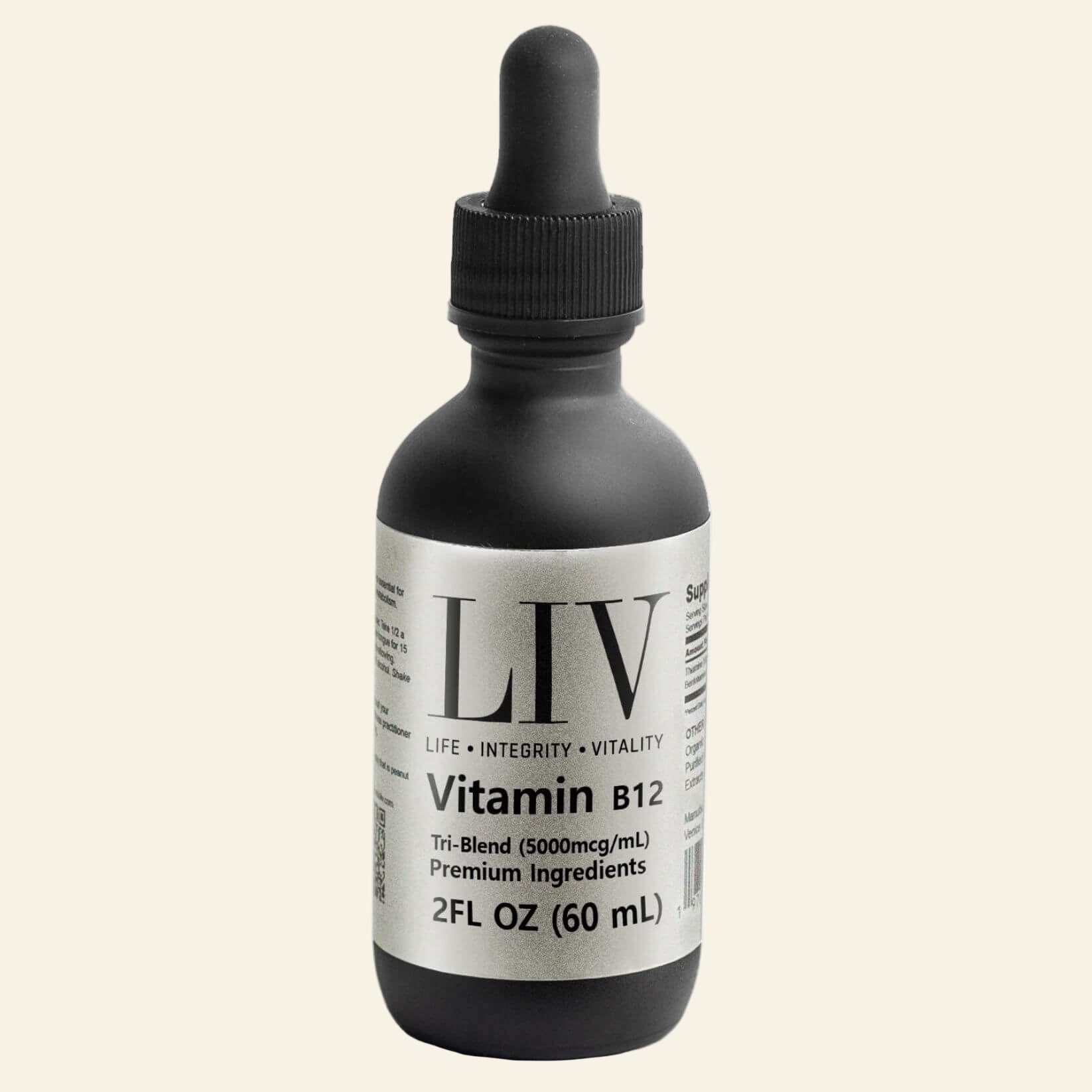 Black bottle with dropper labeled &