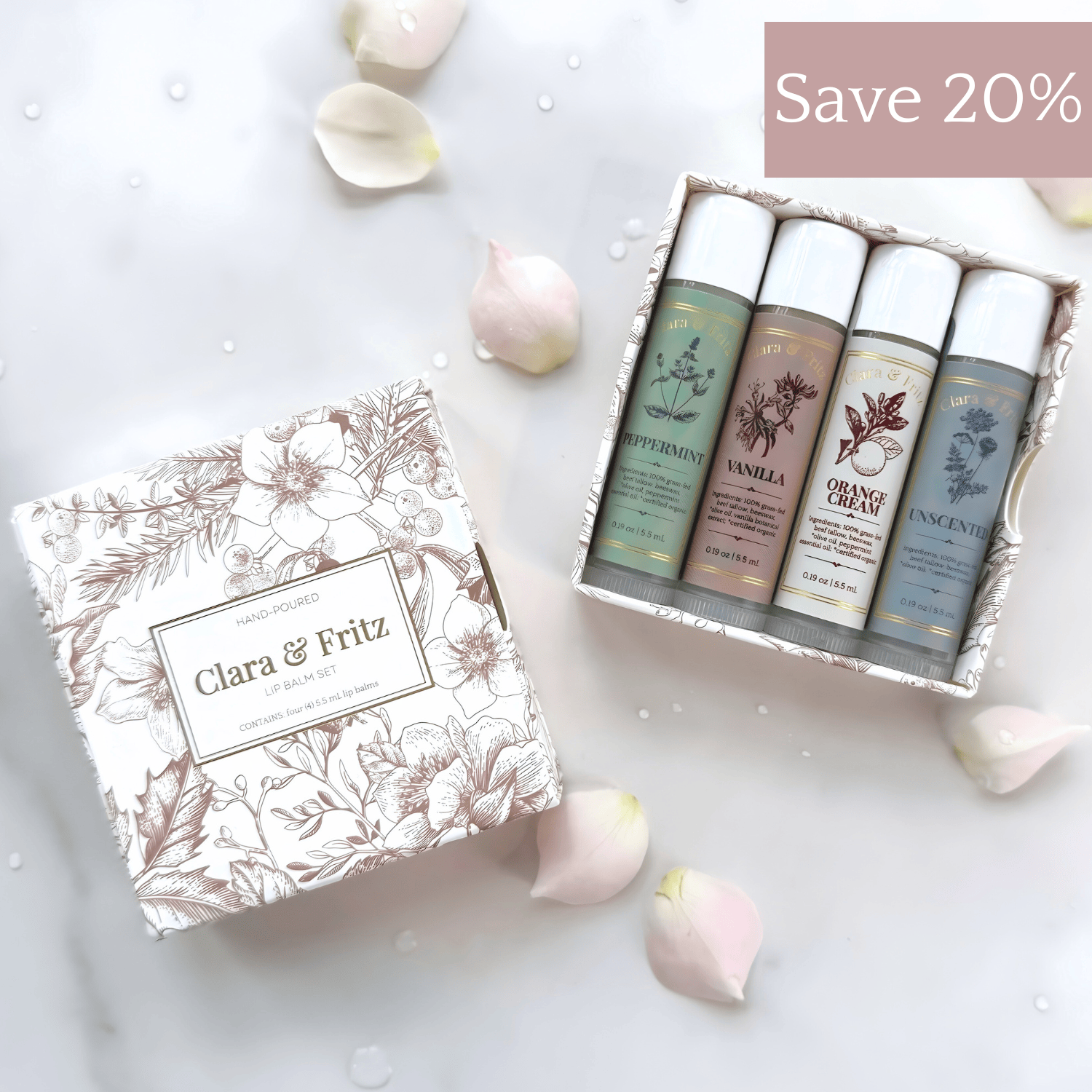 Clara &amp; Fritz Tallow Shop Lip Balm variety Lip Balm Boxed Set (4 Pack)