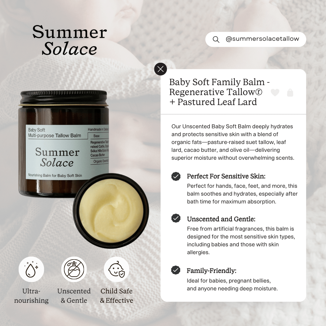 Summer Solace Tallow Tallow Balm Ultra-Nourishing Baby Balm – Unscented with a Touch of Cacao