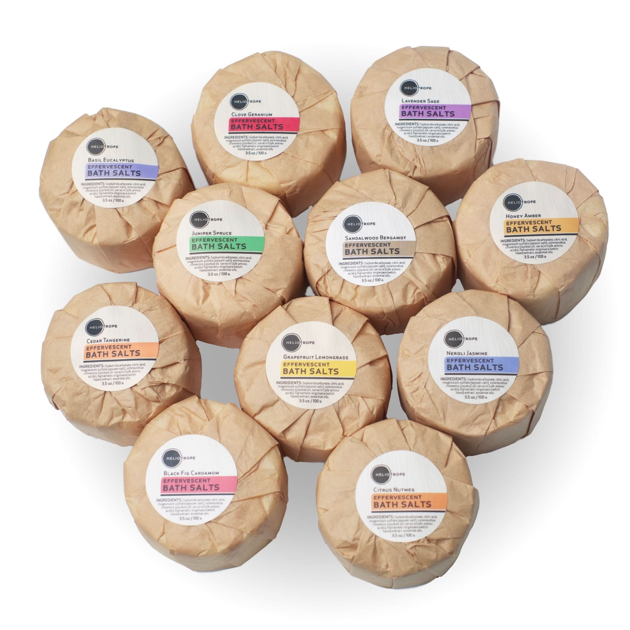 Heliotrope SF Bath Salt Effervescent Bath Fizzies w/Jojoba &amp; Silk Proteins - NEW SCENTS!