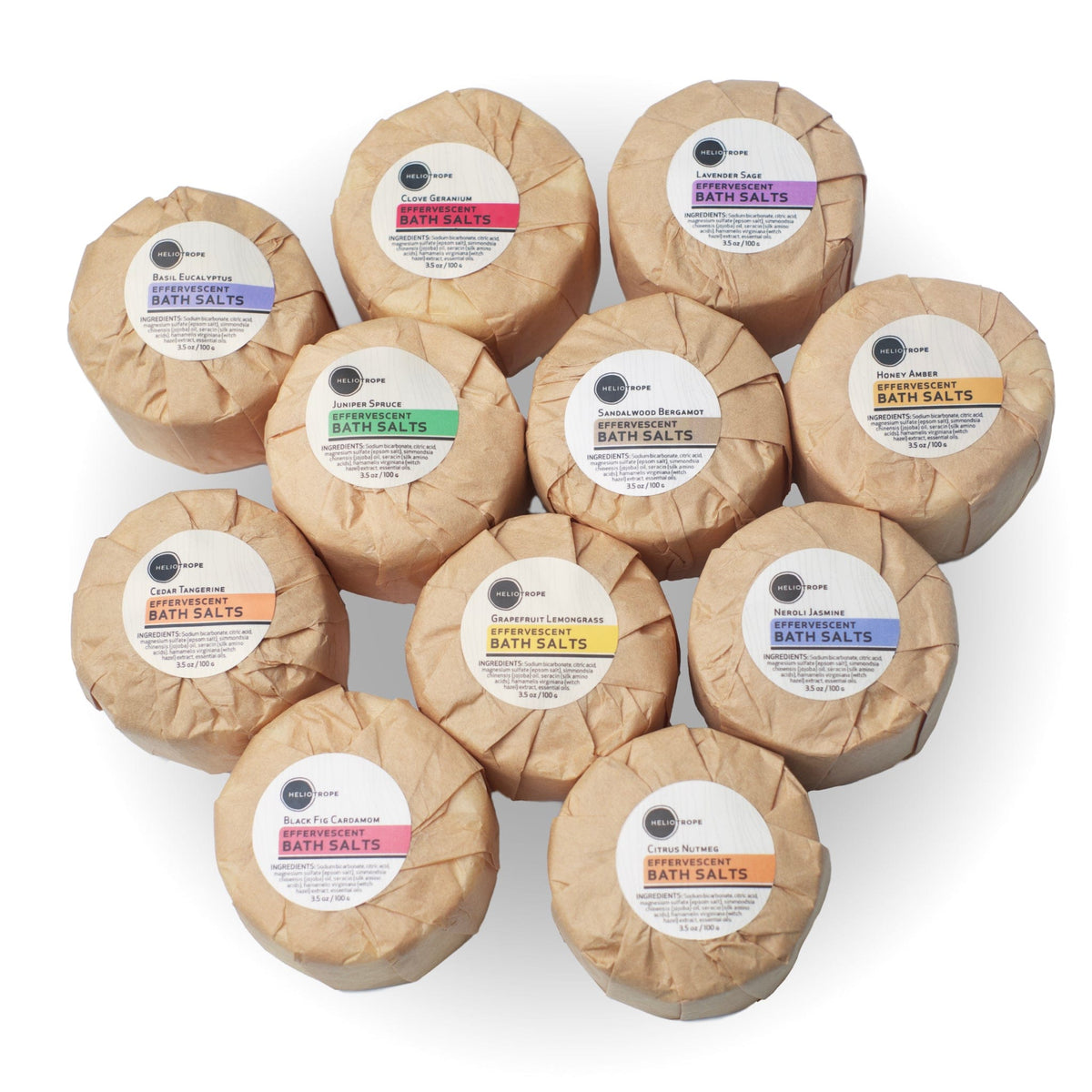 Heliotrope SF Bath Salt Effervescent Bath Fizzies w/Jojoba &amp; Silk Proteins - NEW SCENTS!