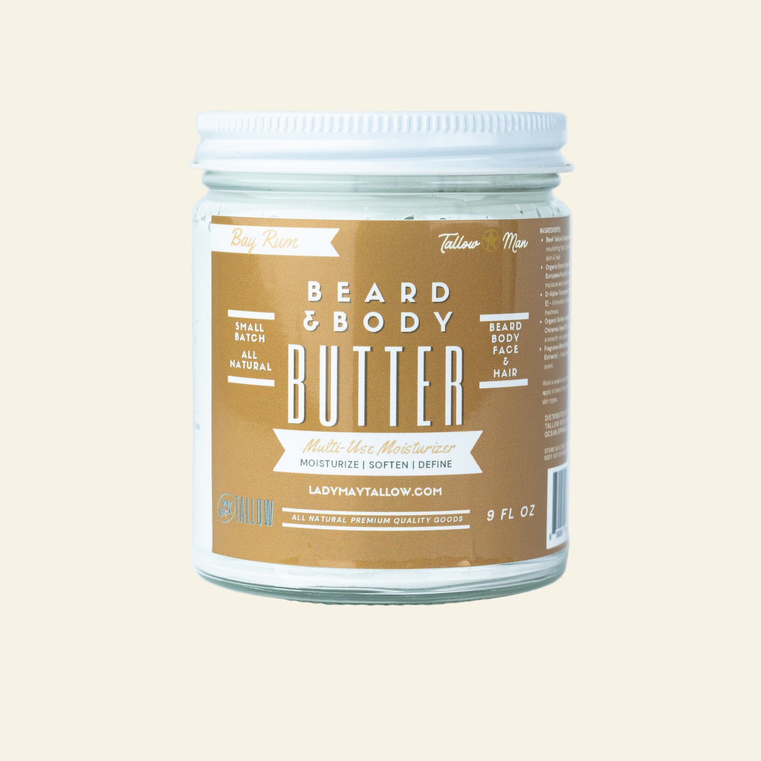 Bay Rum Beard &amp; Body Butter for Men | Natural Tallow Moisturizer