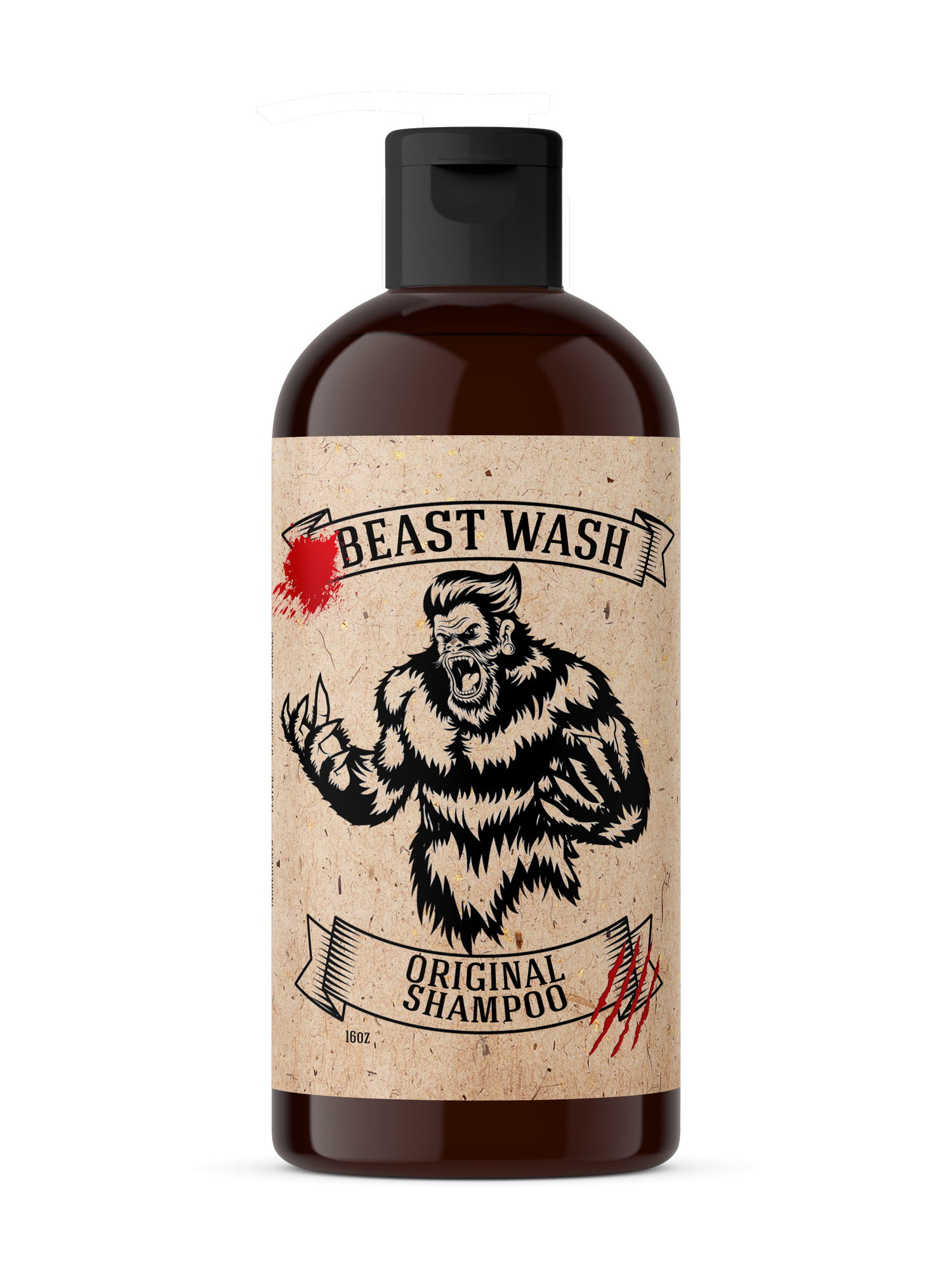 Bottle of Beast Wash Original Shampoo with a bear graphic on a white background