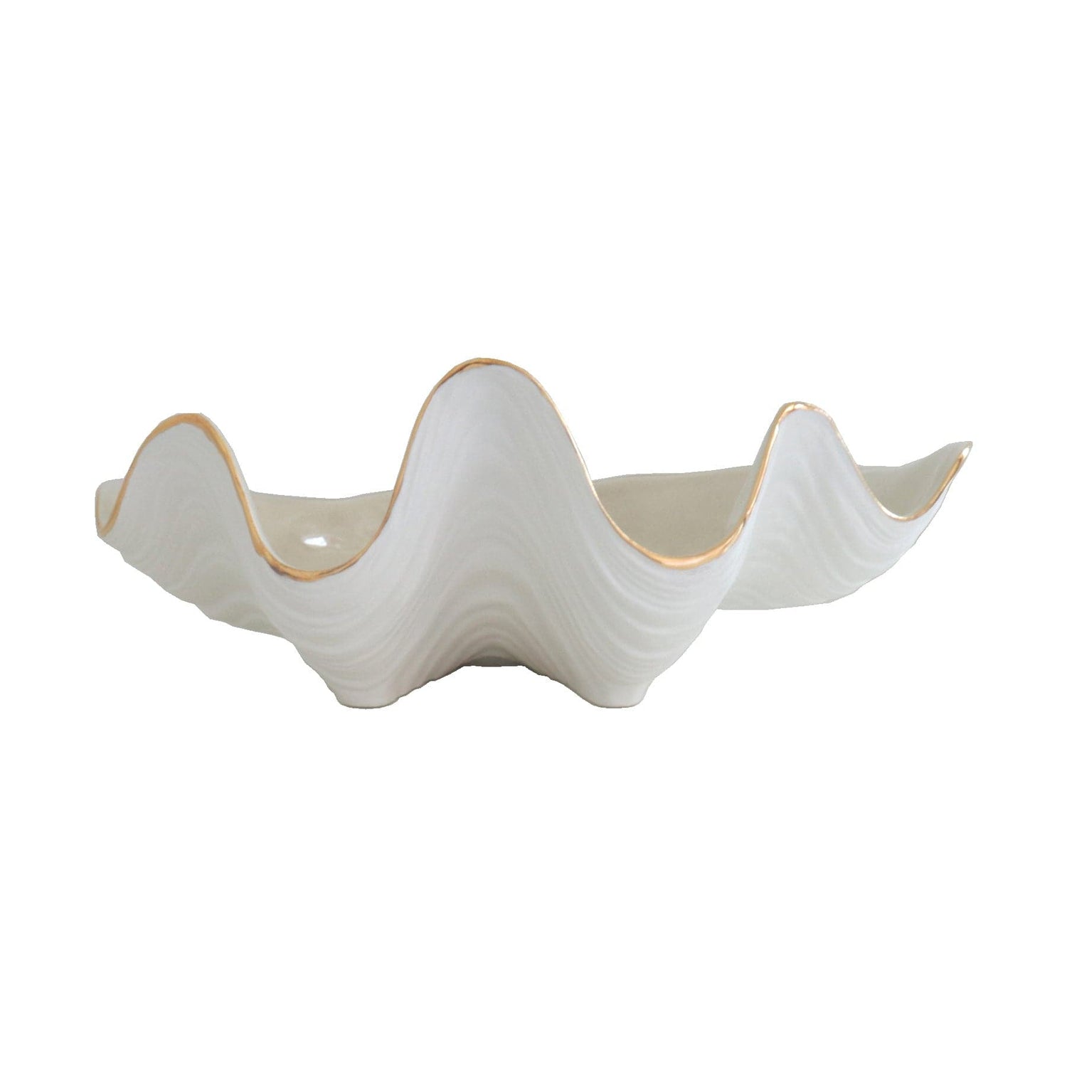 Ruby Clay Company Accessory Set of 2 / Beige Clam Shell Bowl with 22K Gold Accent