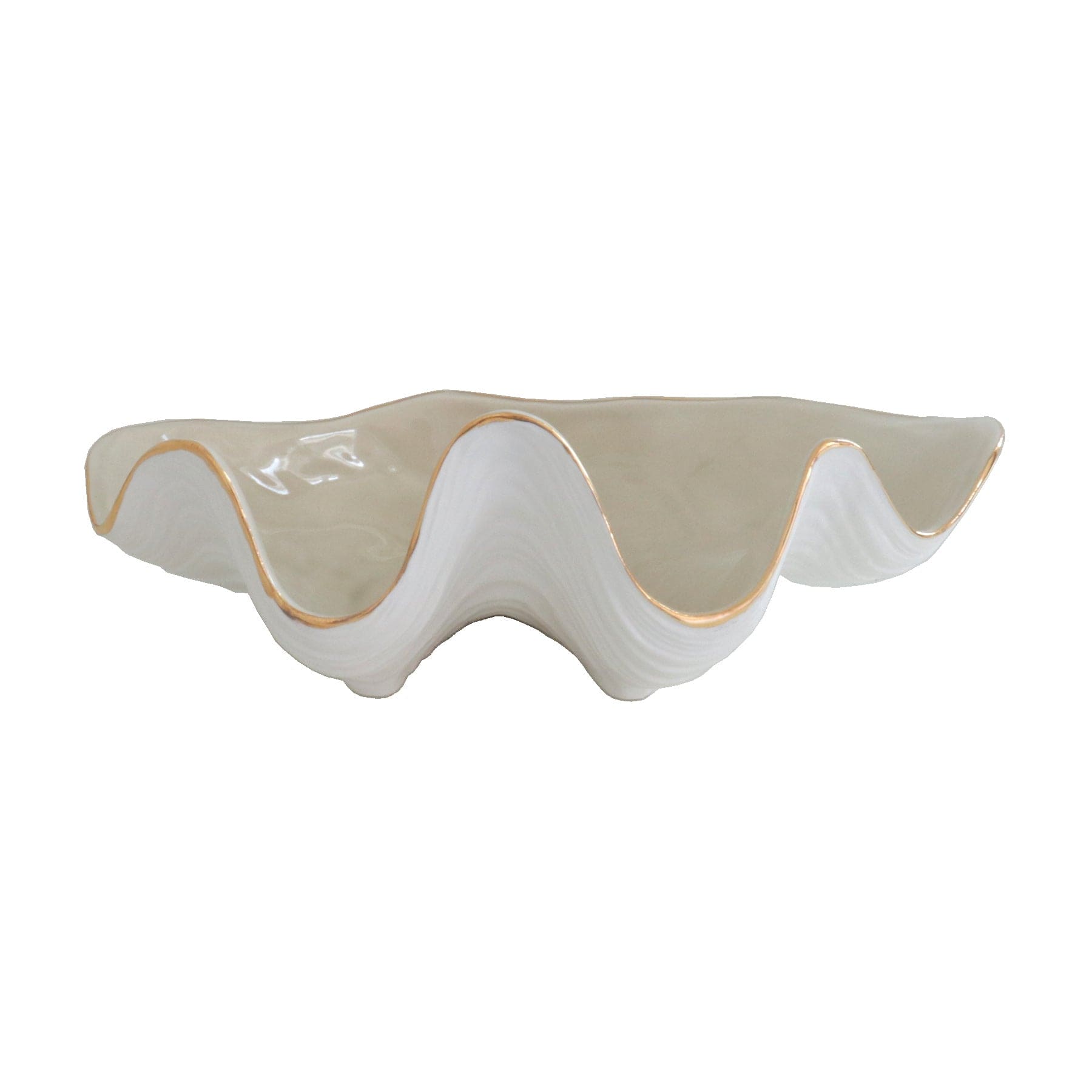 Ruby Clay Company Accessory Small / Beige Clam Shell Bowl with 22K Gold Accent