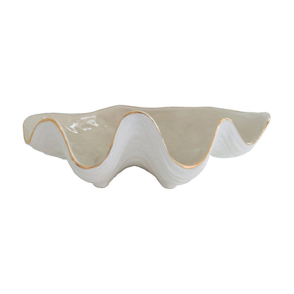 Ruby Clay Company Accessory Small / Beige Clam Shell Bowl with 22K Gold Accent