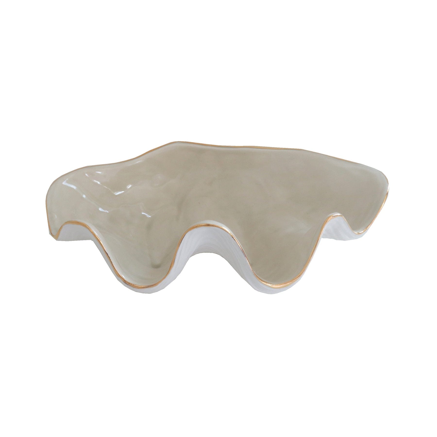 Ruby Clay Company Accessory Large / Beige Clam Shell Bowl with 22K Gold Accent