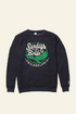Black sweatshirt with green and white graphic design on a white background