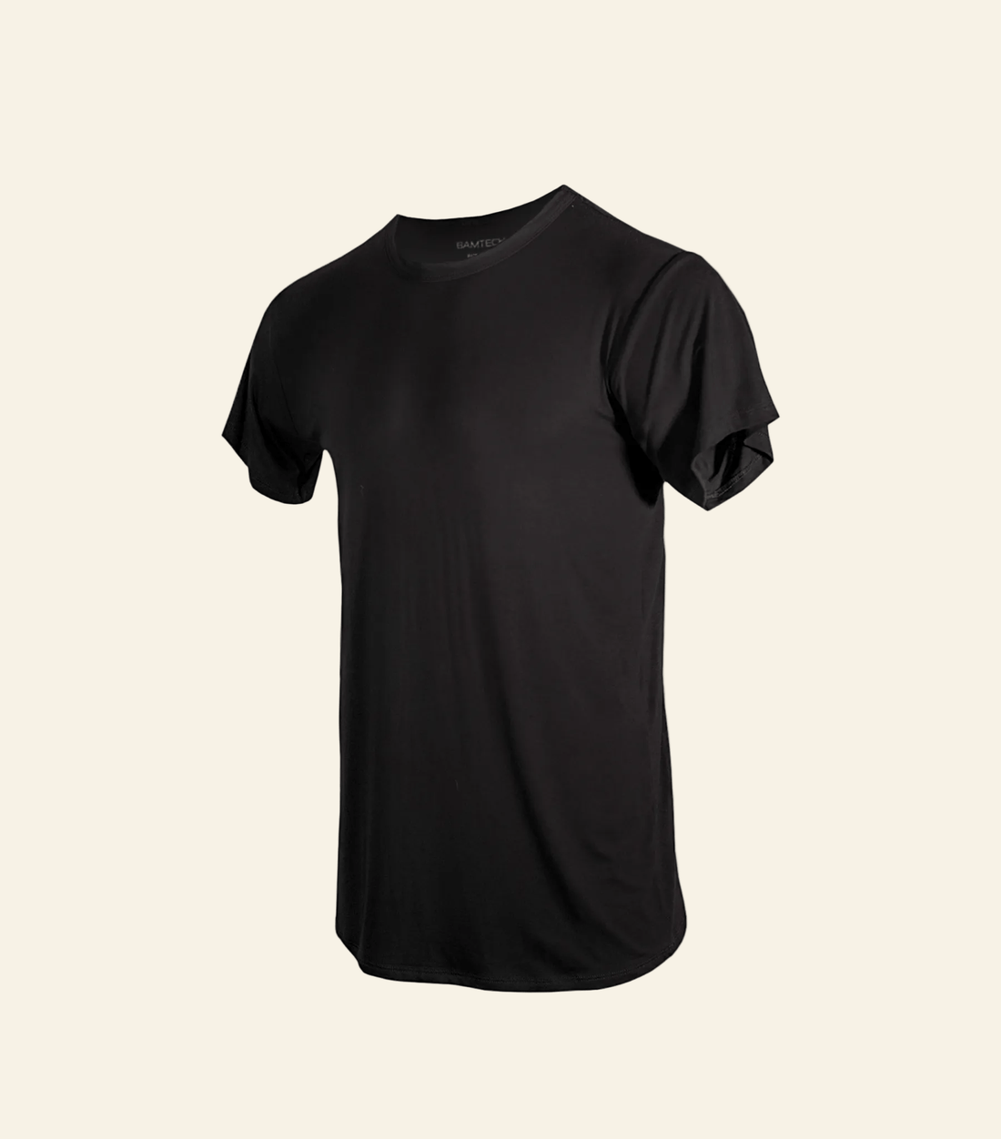 Black t-shirt on a light gray background
