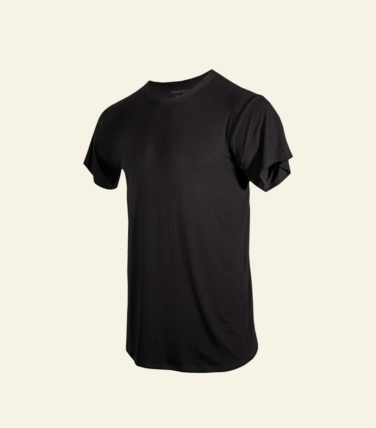 Black t-shirt on a light gray background